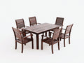 Conjuntos de comedor de jardín de madera 180 x 90 x 75 cm - Marrón oscuro - Mesa rectangular con 6 sillas de diseño clásico