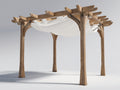 Pérgola de jardín de madera 360x300x250 cm - madera natural blanco y negro - estilo rústico con toldo textil