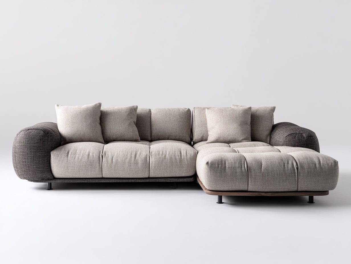 Sofás de esquina tapizados 300x190x82 cm - Beige y gris oscuro - Chaise longue integrada - Diseño moderno para salón