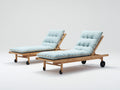 Set de 2 Tumbonas de madera 200 x 70 x 85 cm - Madera natural y azul claro - Respaldo reclinable con ruedas