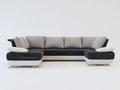 Sofás de esquina de tela y polipiel 320x180x82 cm - blanco-gris oscuro-gris claro - diseño panorámico para salón