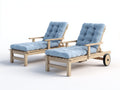 Tumbonas de madera 195x65x88 cm - natural-azul - set de 2 con respaldo reclinable y ruedas para jardín