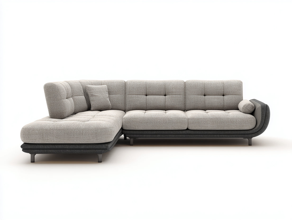 Sofás de esquina tapizados 300x170x78 cm - gris claro-negro - diseño modular con módulo alargado