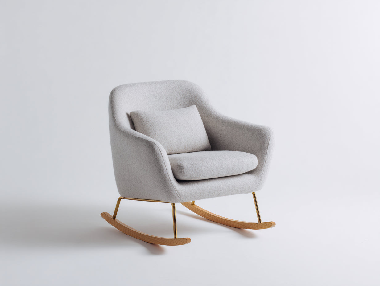 Mecedoras tapizadas en tejido 86x74x88 cm - gris claro madera natural y dorado - diseño moderno