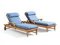 Tumbonas de madera 200x72x92 cm - Madera natural y azul - Pack de 2 con ruedas y respaldo ajustable - Diseño clásico para jardín y piscina