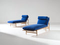 Tumbonas de madera 180x70x75 cm - azul y madera natural - respaldo inclinado para jardín