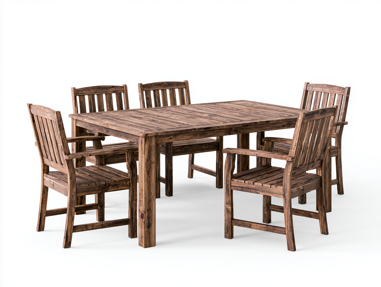 Conjuntos de comedor de jardín de madera 160x90x75 cm - marrón rústico - mesa rectangular con 5 sillas