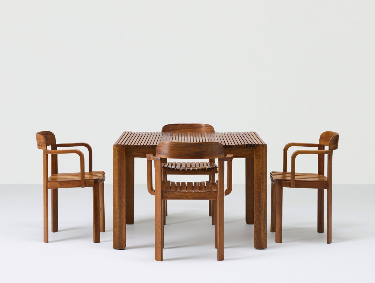Conjuntos de comedor de jardín de madera 160x90x75 cm - madera natural - mesa rectangular con 4 sillas
