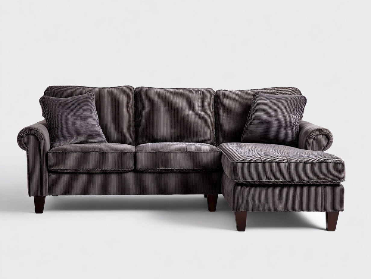 Sofás de esquina de pana 270x170x86 cm - gris oscuro-marrón - chaise longue para salón