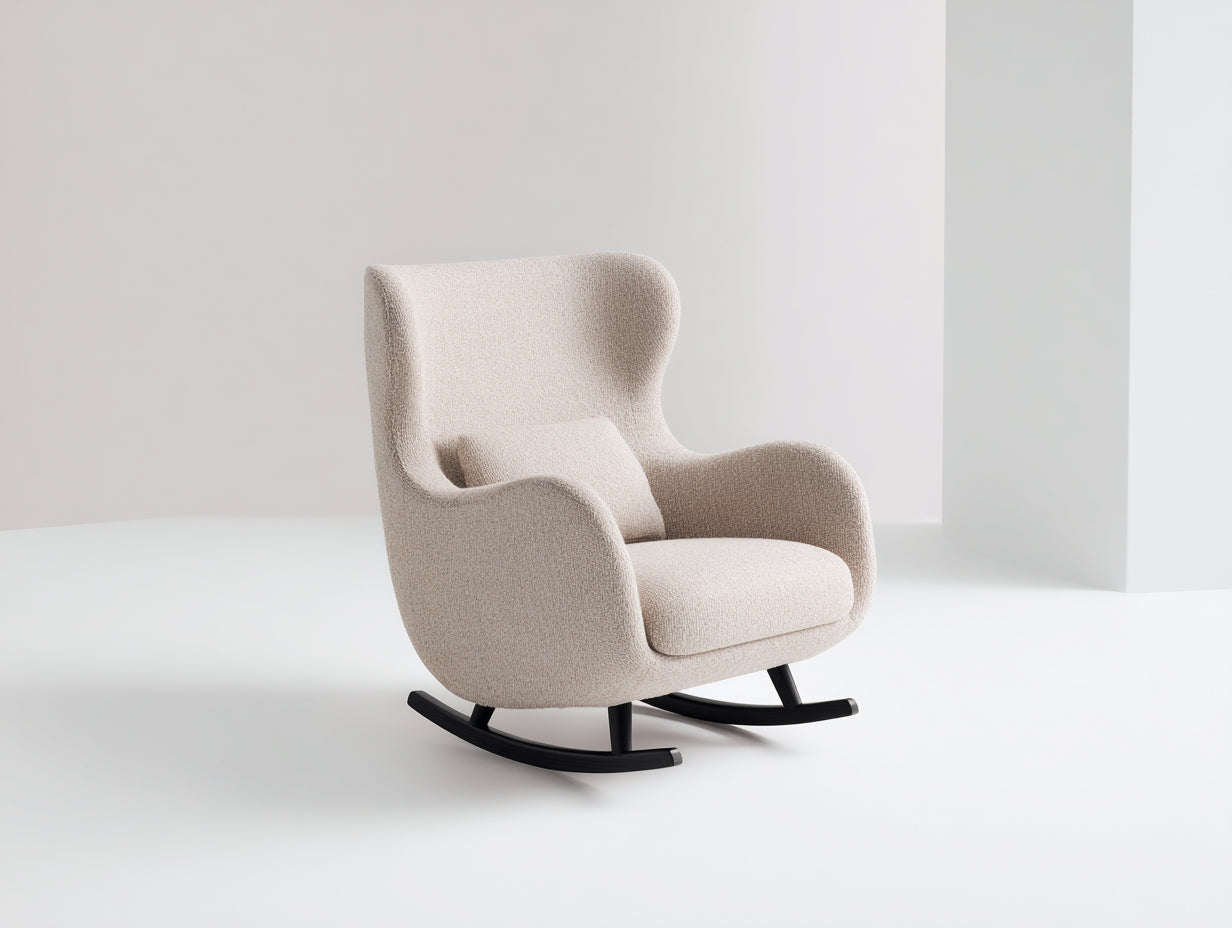 Mecedoras tapizadas 82x88x104 cm - Beige y negro - Tejido texturizado y base curva - Diseño moderno para salón y dormitorio