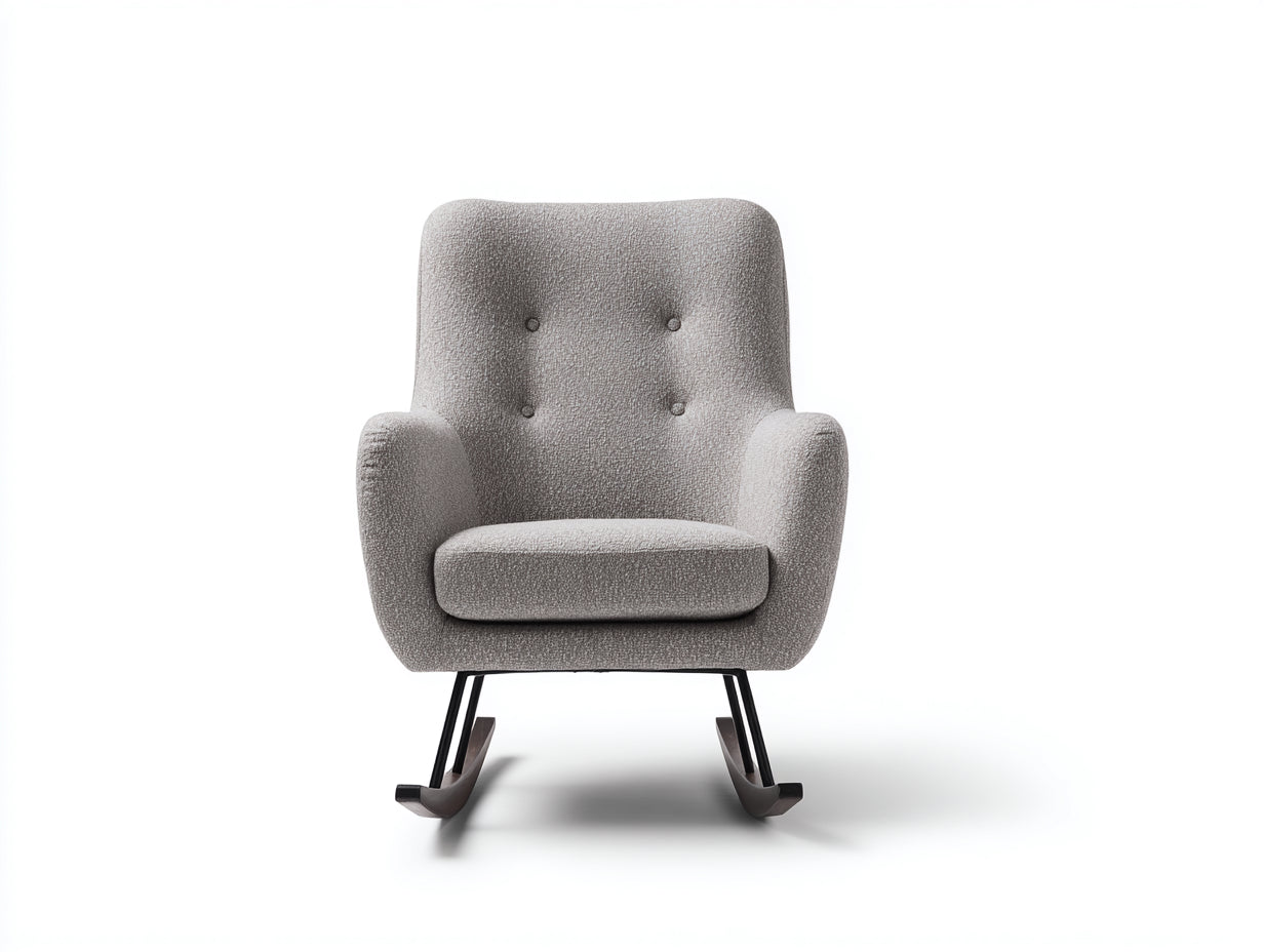 Mecedoras tapizadas 82x85x88 cm - gris claro-negro-marrón oscuro - respaldo capitoné con base curva