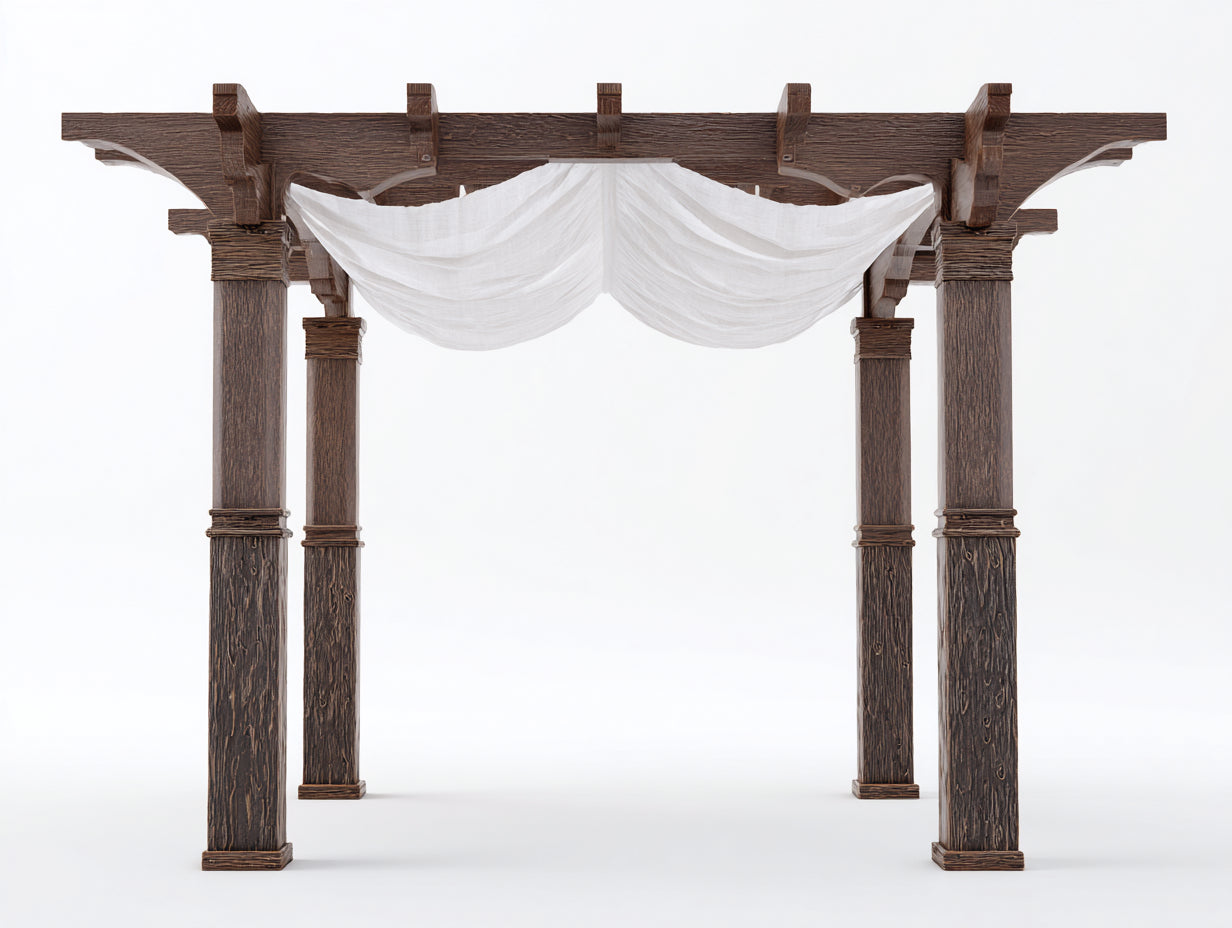 Pérgola de jardín de madera maciza 340x220x240 cm - marrón oscuro-blanco - cubierta textil para terraza y patio