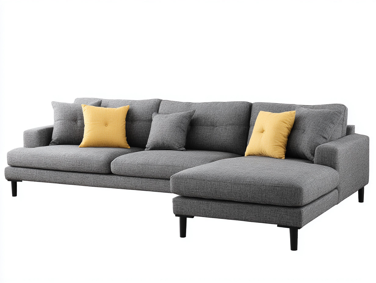 Sofás de esquina tapizados 300x180x82 cm - gris-negro - diseño moderno con módulo alargado