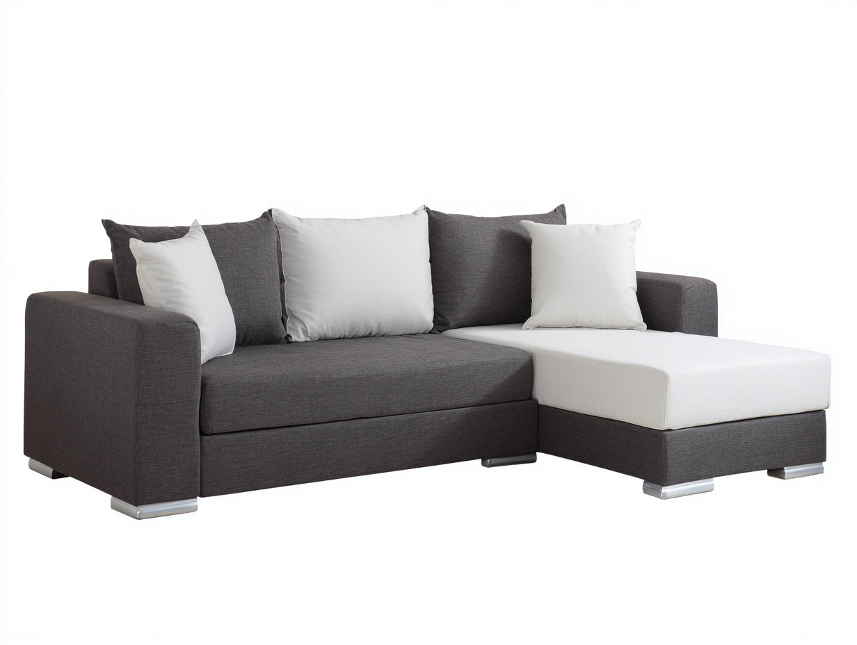 Sofás de esquina tapizados en tejido 280 x 280 x 75 cm - Gris oscuro y blanco - Diseño moderno con sección alargada