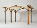 Pérgola de jardín de madera y tejido 400 x 300 x 250 cm - Madera natural crema y negro - Cubierta textil con vigas arqueadas