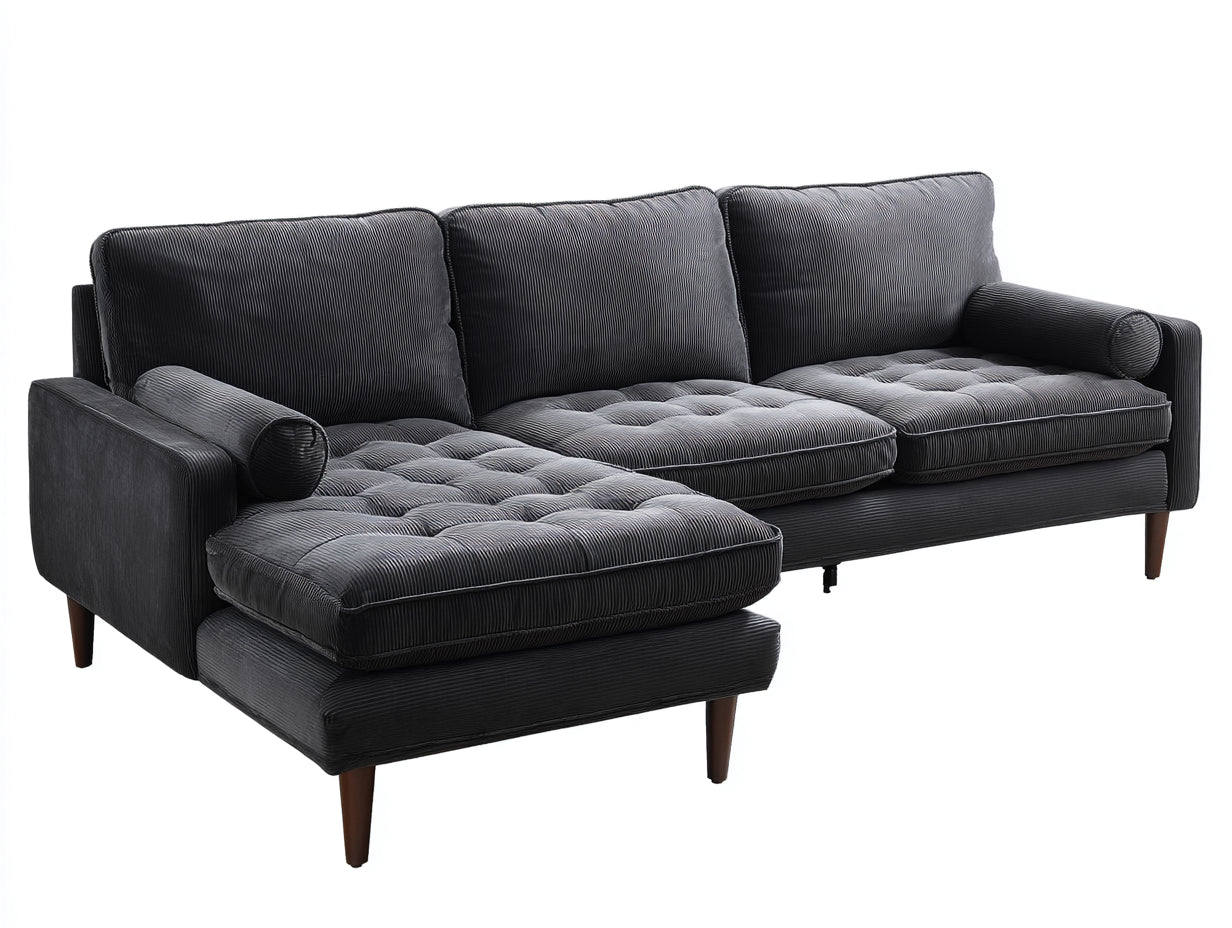 Sofás de esquina de pana 285x165x85 cm - gris antracita-marrón - chaise longue para salón