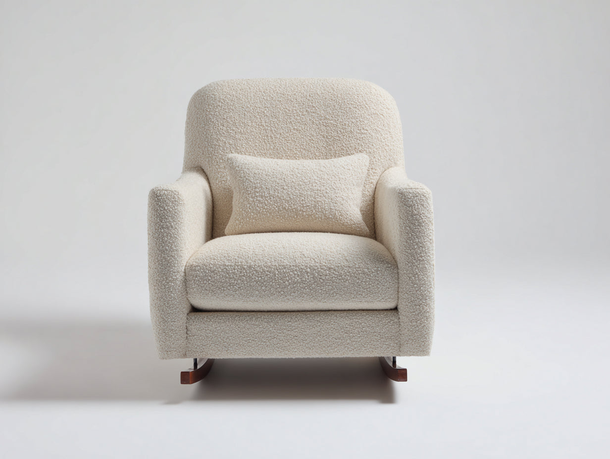 Mecedoras tapizadas 92x88x90 cm - blanco roto-marrón madera - diseño acolchado con base curva