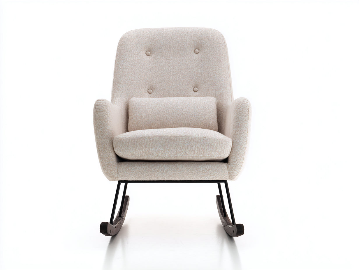 Mecedoras tapizadas en tejido 78 x 90 x 105 cm - Crema negro y madera oscura - Respaldo alto con apoyo lumbar
