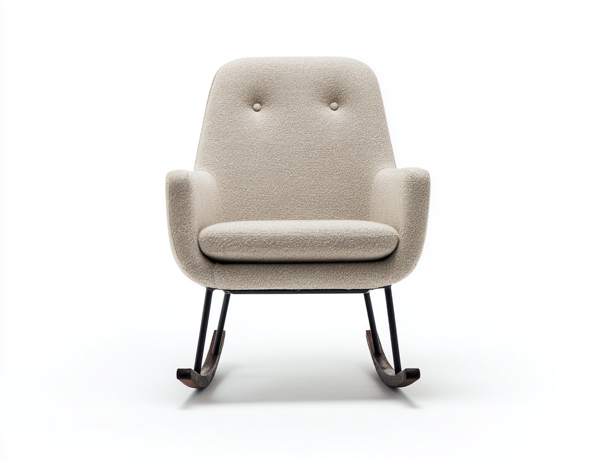 Mecedoras tapizadas 78x86x100 cm - Beige negro y madera oscura - Respaldo abotonado y patines curvos - Diseño moderno para salón y dormitorio